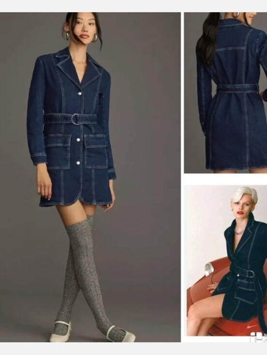 Pilcro Dresses & Skirts - Pilcro Belted Denim Blazer Dress Anthropologie Anthro Blue Jean Womens Size L